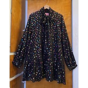 Kate Spade Metallic Holiday Polka Dot Mini Dress Tunic Silk Bow $428 Size XXL